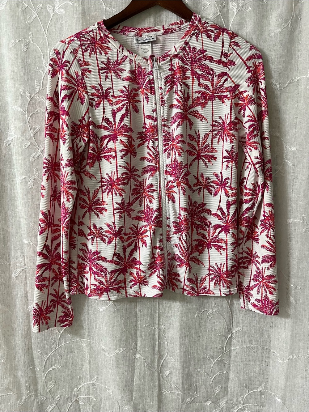 Tommy Bahama Swim Sport Golf Tennis White/ Pink Palm Print Zip Front Medium